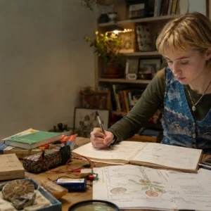 Student studying IGCSE Single Science at home with Biology, Physics and Chemistry course materials